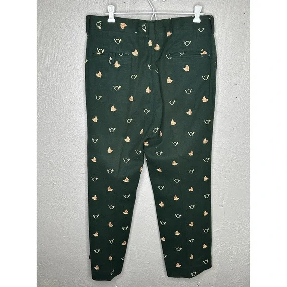 Womens Vintage Handmade Wool? Pants Green Embroidered Fox Crop Size M - Picture 2 of 7
